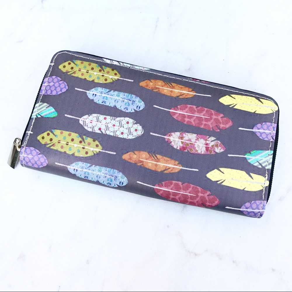 Feather Print wallet clutch.
